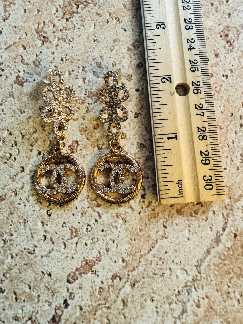 Crystal Gold Tone Earrings with Authentic Hardware & Chanel Extras - Picture 4 of 4